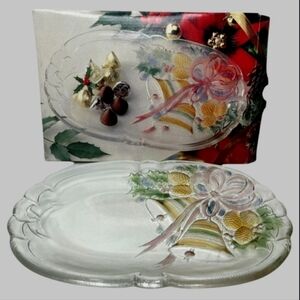 VINTAGE MIKASA CRYSTAL CHRISTMAS FESTIVAL BELLS OBLONG SERVING PLATTER 10"